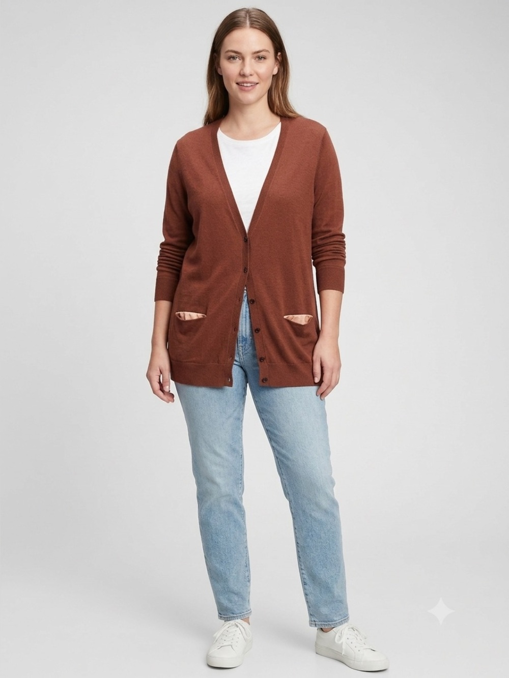 Gap Brown V-Neck Button Front Cardigan Sweater Lined XL